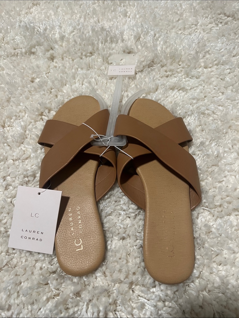 LC Lauren Conrad Brown Crisscross Slide Sandals